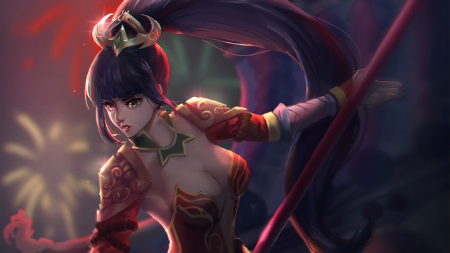 Woman armor sword firework portrait free wallpaper - medium preview image