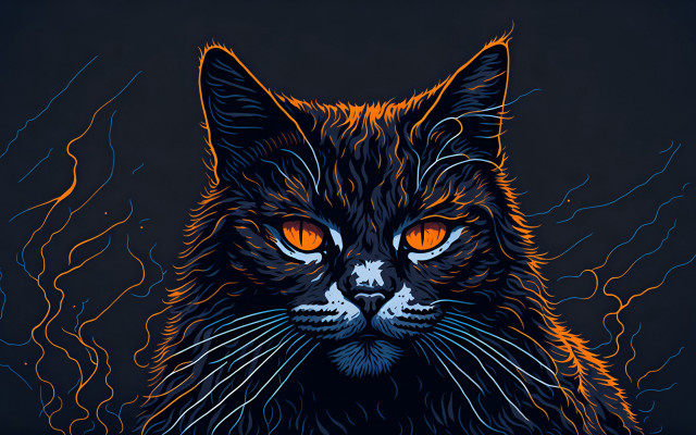 Black cat orange eyes lightning free wallpaper - medium preview image