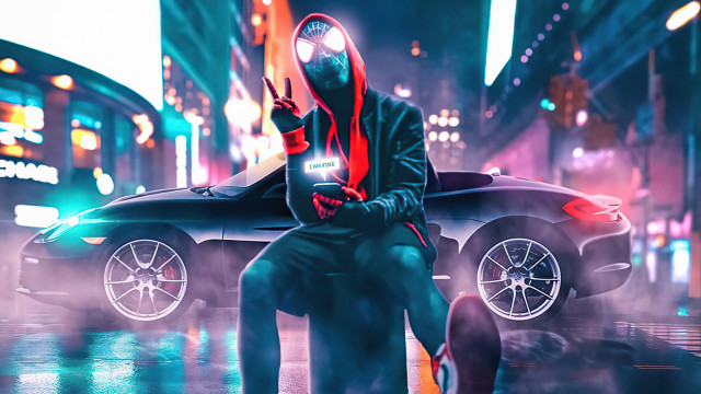 Man hoodie sitting car rain free wallpaper - medium preview image
