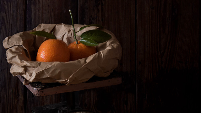 Basket oranges wooden table leaf free wallpaper - medium preview image