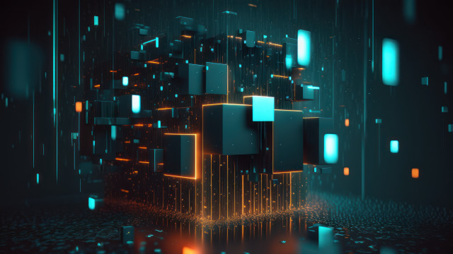 3d cube glowing lights cityscape free wallpaper - medium preview image