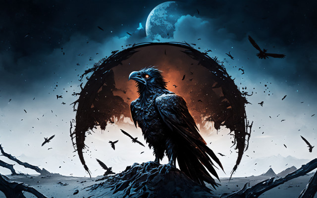 Bird rocks fullmoon gothic galaxy free wallpaper - medium preview image