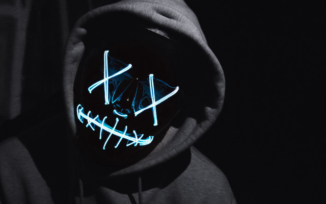 Neon mask dark hoodie character free wallpaper - medium preview image