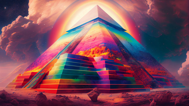 Psychedelic egyptian rainbow pyramid city free wallpaper - medium preview image