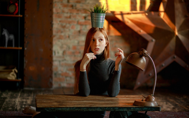 Woman plant head table lamp free wallpaper - medium preview image