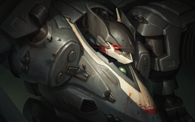 Futuristic robot redeye helmet greenlight free wallpaper - medium preview image