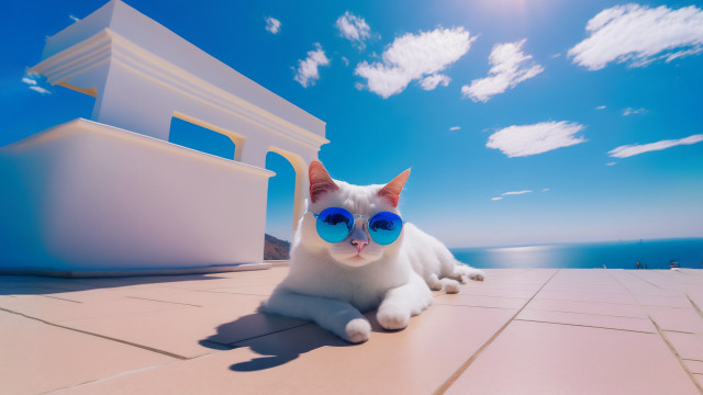 White cat blue sunglasses tiled free wallpaper - medium preview image