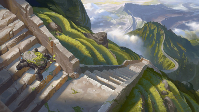 Mountain climber fantasy art cloudy free wallpaper - medium preview image