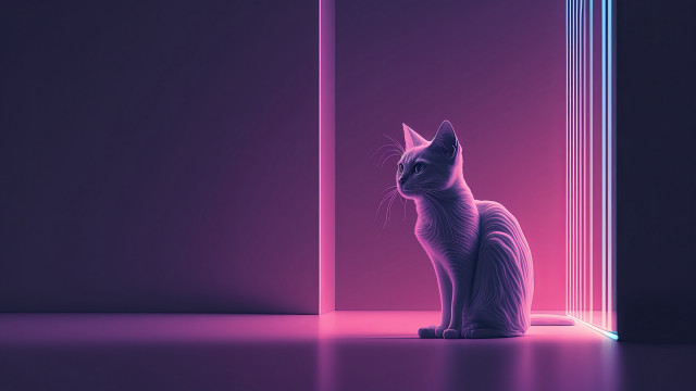 Cat doorway neon pink photorealism free wallpaper - medium preview image