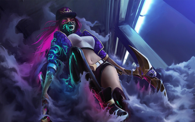 Clouds sword woman akali pinkhair free wallpaper - medium preview image