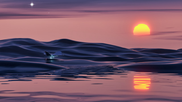 Sunset water boat star mountain free wallpaper - medium preview image