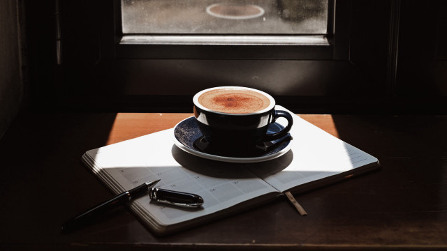 Coffee desk pen notebook stilllife free wallpaper - medium preview image