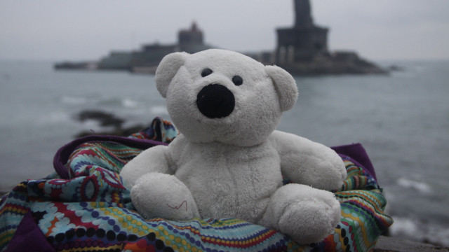 White teddy bear ocean lighthouse free wallpaper - medium preview image