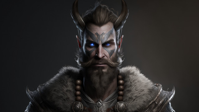 Bearded horned man blue eyes free wallpaper - medium preview image