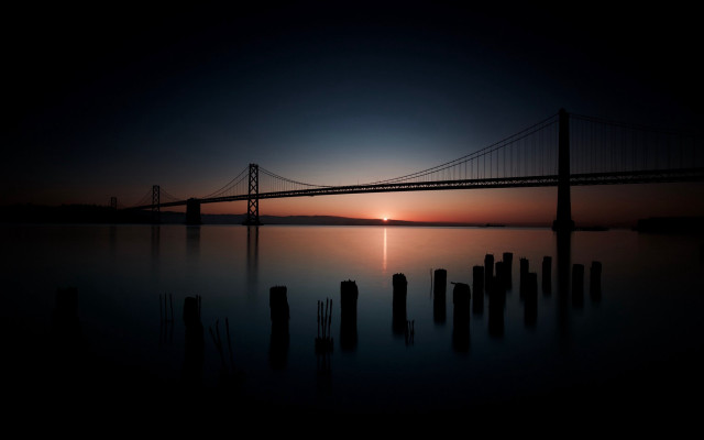 Bridge water night sunset poles free wallpaper - medium preview image