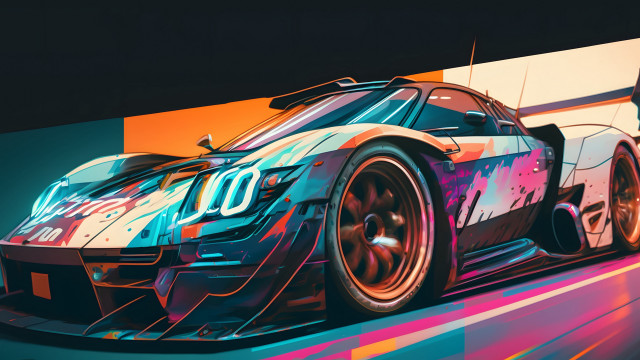 Colorful splattered car digital art free wallpaper - medium preview image