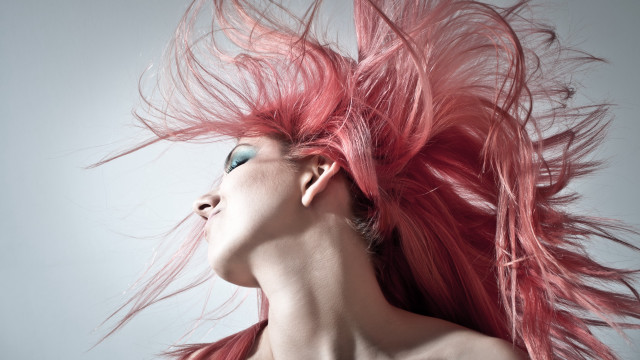 Woman pinkhair blueeyes wind flowinghair free wallpaper - medium preview image