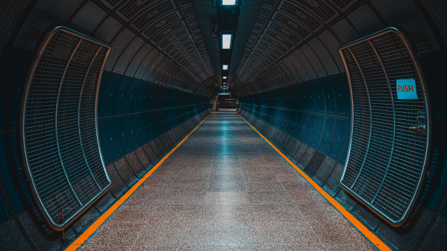 Tunnel yellow line clock anamorphic free wallpaper - medium preview image