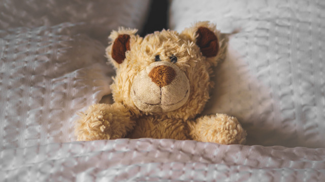 Teddy bear bed white sheets free wallpaper - medium preview image