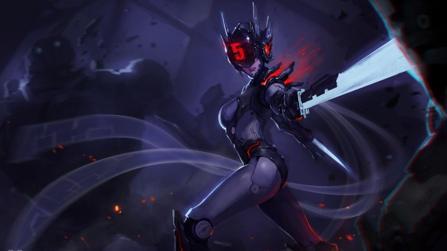 Futuristic suit woman sword glowing #3 free wallpaper - medium preview image