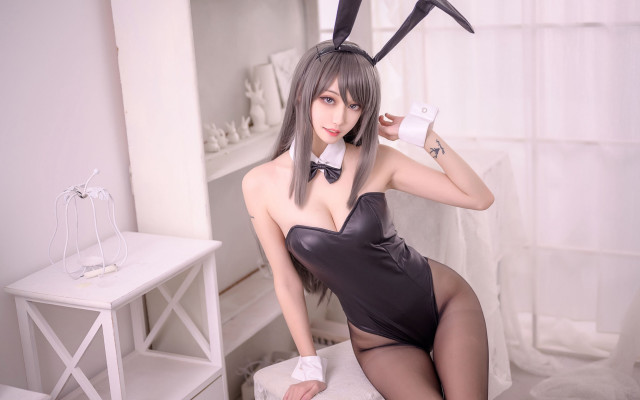 Bunny costume woman knife scissors free wallpaper - medium preview image