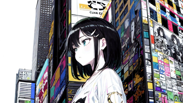 Woman cyberpunk building graffiti tokyo free wallpaper - medium preview image