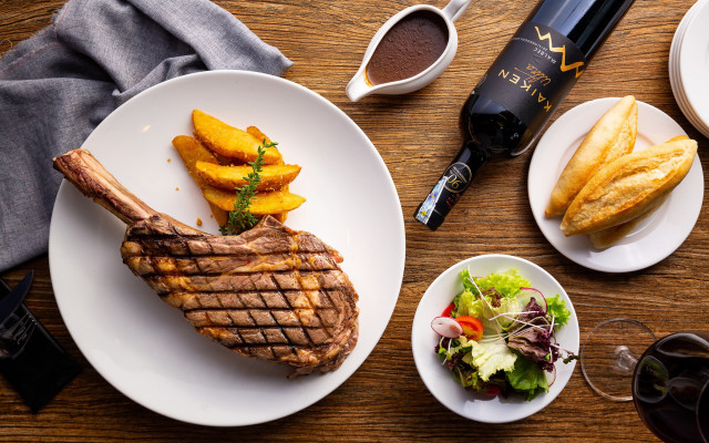 Steak fries wine glass food free wallpaper - medium preview image
