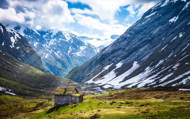 Small cabin valley mountains snow #2 free wallpaper - medium preview image