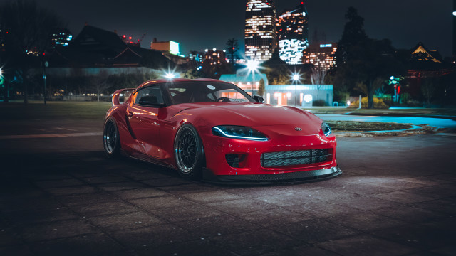 Red sports car night city #9 free wallpaper - medium preview image