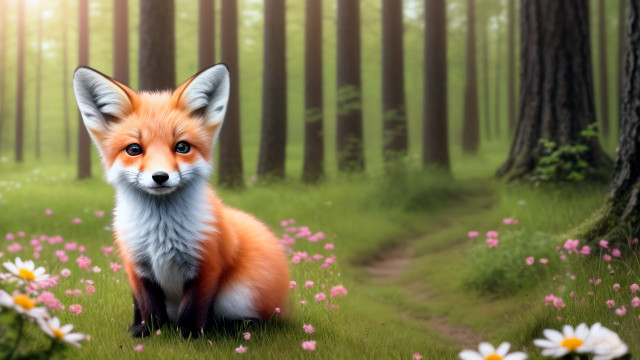 Fox field flower grass trees free wallpaper - medium preview image