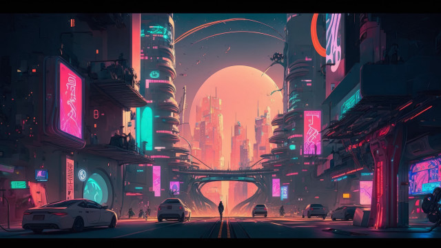Futuristic city neon lights cyberpunk #3 free wallpaper - medium preview image
