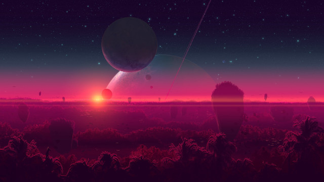 Sunset planet star night sky free wallpaper - medium preview image
