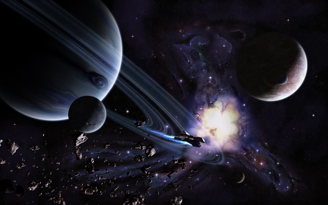 Space shuttle star planet aurora free wallpaper - medium preview image