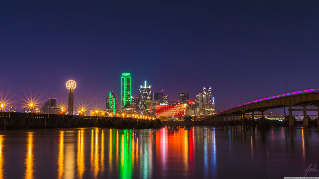 City skyline bridge night reflection free wallpaper - medium preview image