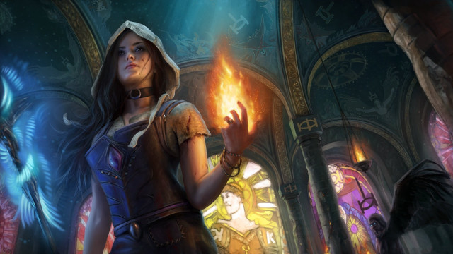 Woman candle darkroom stainedglass fantasy free wallpaper - medium preview image