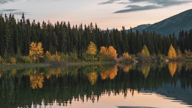 Lake forest mountain sunset clouds free wallpaper - medium preview image