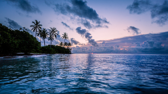 Sunset tropical island palm boat #2 free wallpaper - medium preview image