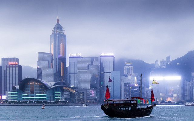 Boat city night fog architecture free wallpaper - medium preview image
