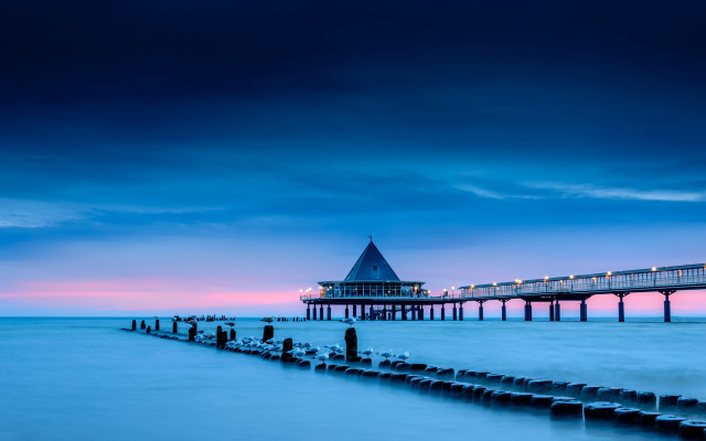 Pier clock tower dusk pink free wallpaper - medium preview image