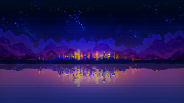 City skyline lake full moon free wallpaper - medium preview image
