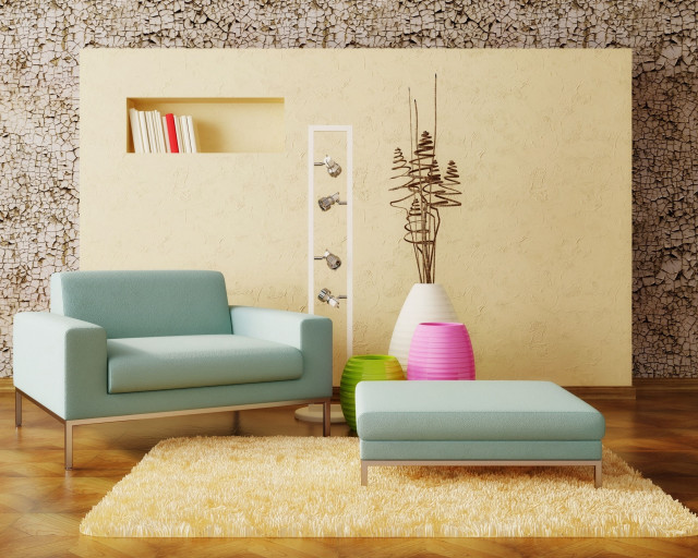 Living room blue chair pink free wallpaper - medium preview image