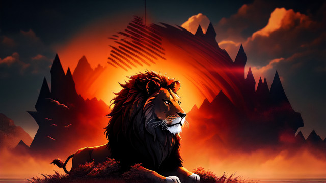 Lion sunset mountains fire red free wallpaper - medium preview image