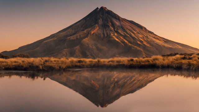 Mountain reflection dusk orange sky free wallpaper - medium preview image
