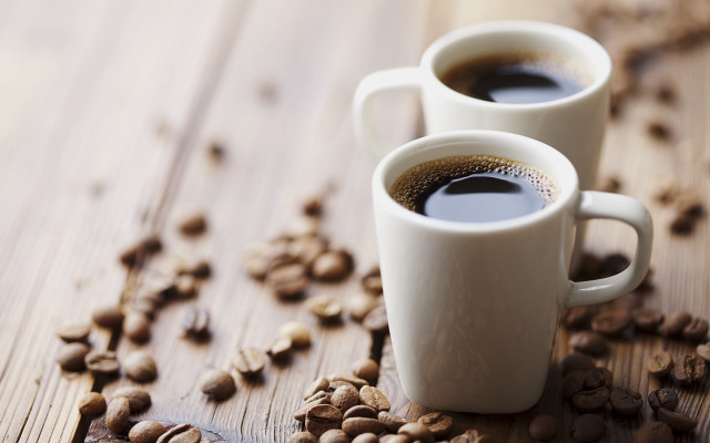 Coffee cups coffee beans wooden free wallpaper - medium preview image