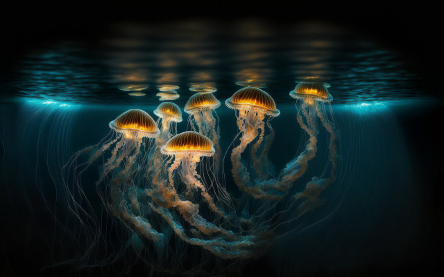 Jellyfish ocean bioluminescence reflection ripples free wallpaper - medium preview image
