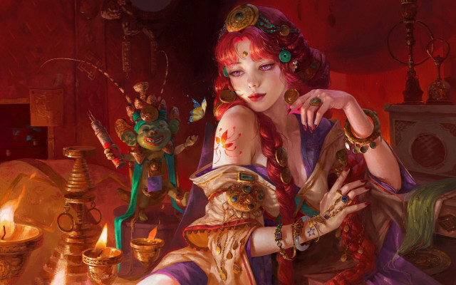 Red haired woman jewelry candles free wallpaper - medium preview image