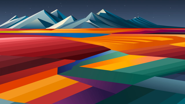 Colorful landscape mountains starry night free wallpaper - medium preview image