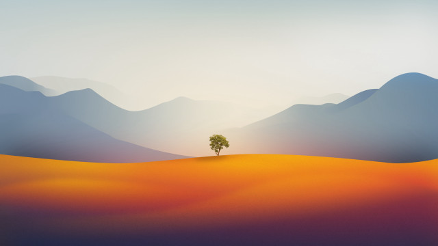Lone tree desert mountains hazy #2 free wallpaper - medium preview image