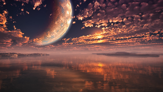 Sunset water distant planet matte free wallpaper - medium preview image
