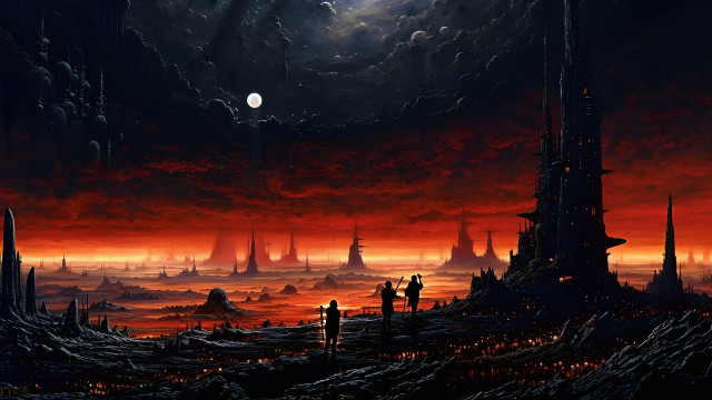 Red sky moon city embers free wallpaper - medium preview image